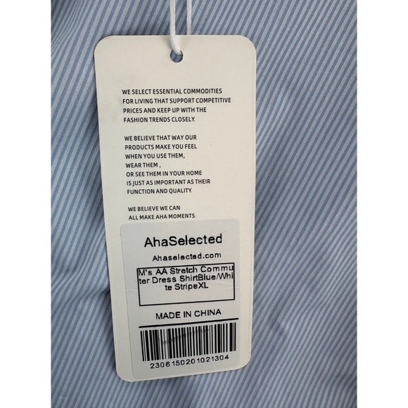 Aha Selected Mens XL Blue White Striped AA Stretch Commuter Long Sleeve NWT - Picture 7 of 10